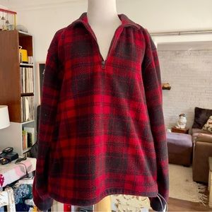 Izod Red Plaid Pullover 1/2 zip Fleece